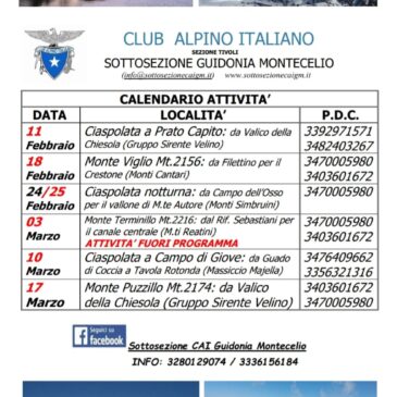 CALENDARIO ATTIVITÀ DALL’11 FEBBRAIO AL 17 MARZO