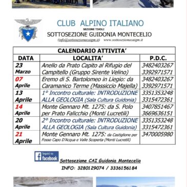 CALENDARIO ATTIVITÀ DAL 23 MARZO AL 21 APRILE