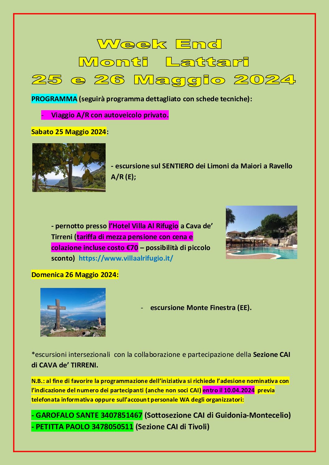 WEEKEND MONTI LATTARI 25 E 26 MAGGIO 2024