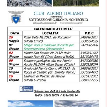 CALENDARIO ATTIVITÀ DAL 26 MAGGIO AL 21 GIUGNO